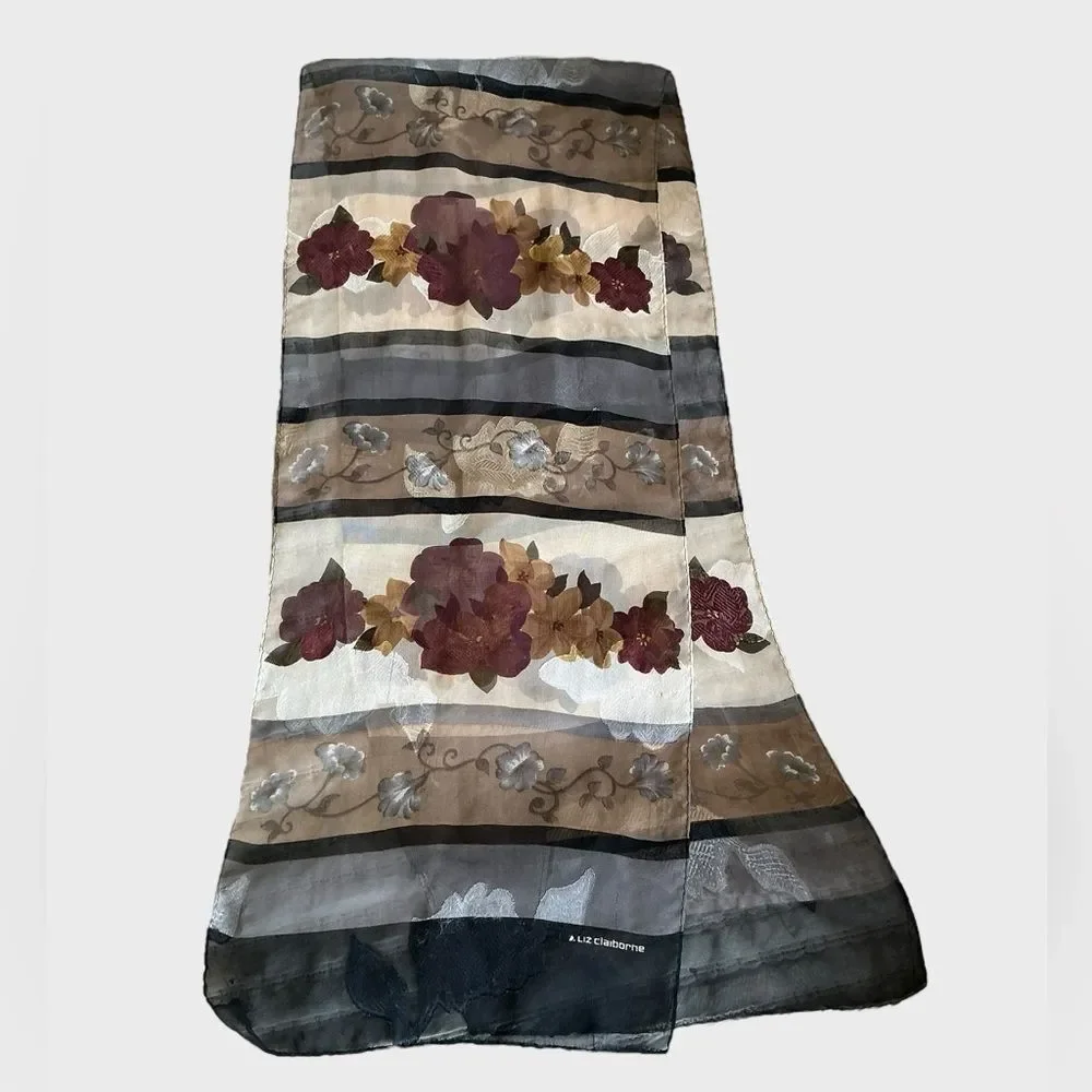 Vintage Liz Claiborne Floral Scarf | Elegant Sheer Wrap